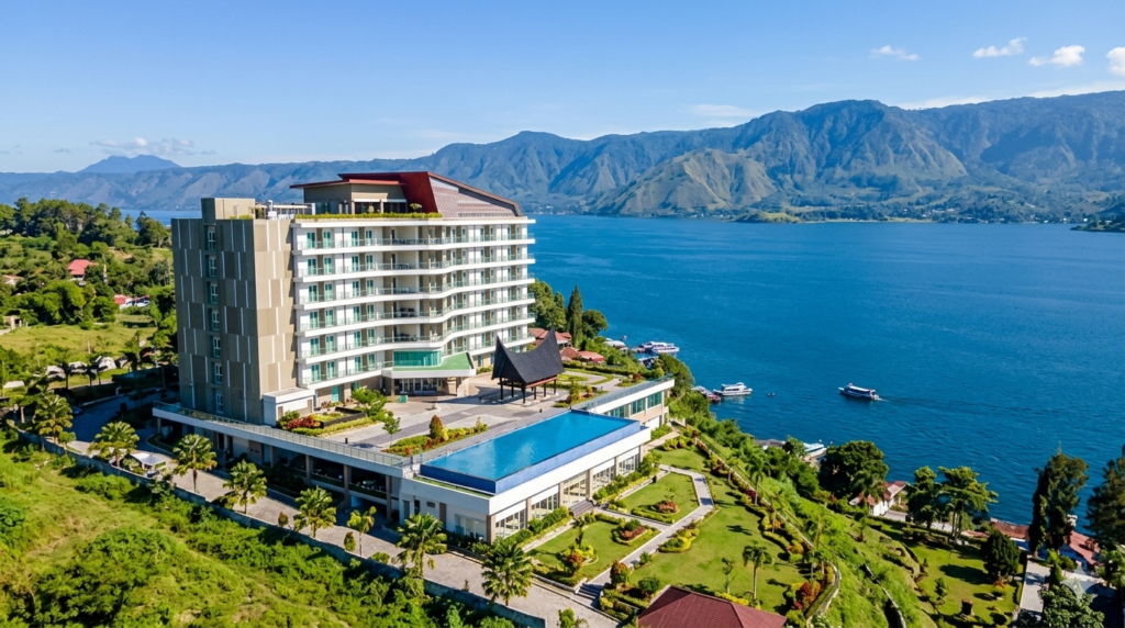 Labersa Toba Hotel & Convention Balige, hotel bintang 4 mewah dengan fasilitas infinity pool menghadap danau.